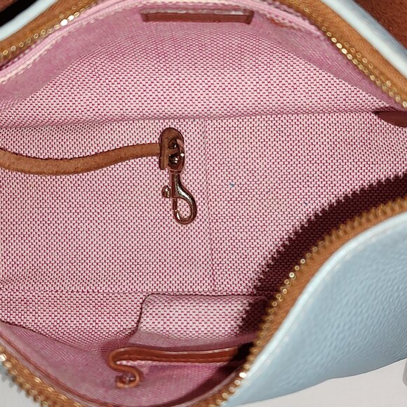 DOONEY & BOURKE ALL WEATHER LEATHER MEDIUM HOBO BAG SKY BLUE/HONEY TRIM EXC COND - Picture 10 of 14
